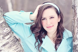 brunette in blue winter coat